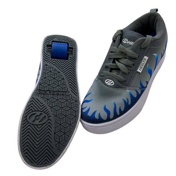 HEELYS Boys Pro 20 Prints Flames Wheels Sneakers 7 Gray Blue Graphics HE101000 - Picture 1 of 12